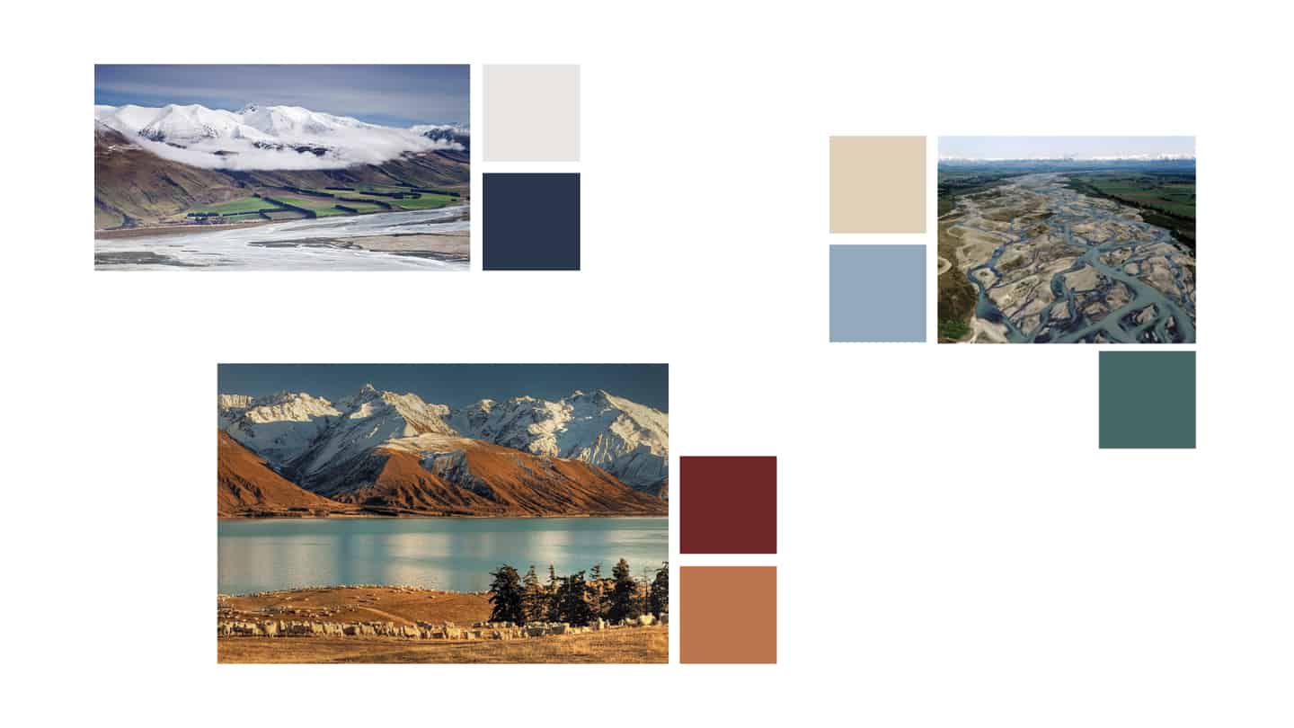 A unique colour scheme based on the seasonal colours of the Canterbury high country