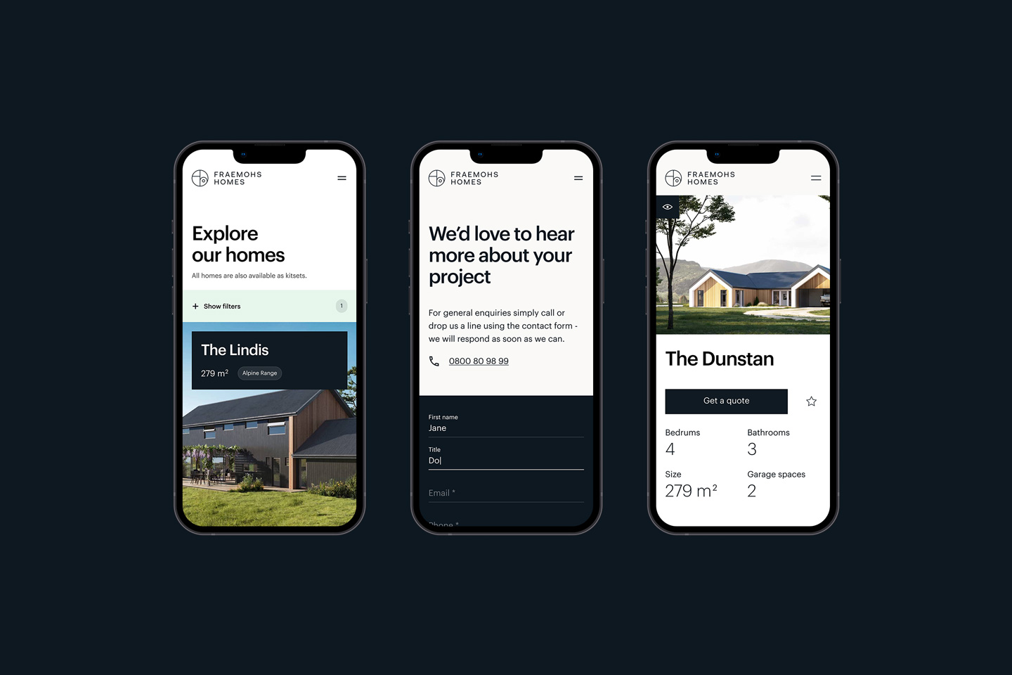 Mobile responsive design for New Zealand building company, Fraemohs Homes